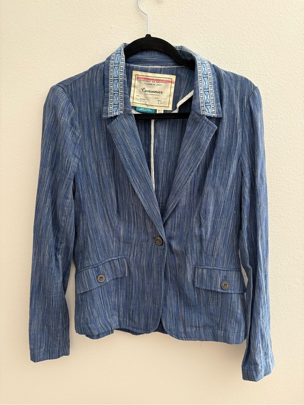 Cartonnier Blue Striped Tailored Blazer with Patterned Collar